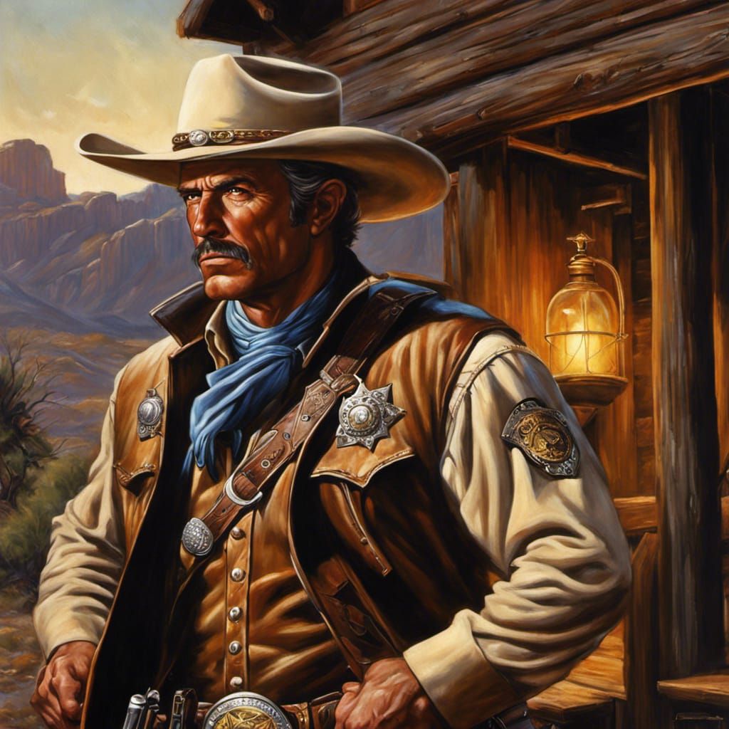 oil painting of a cowboy, city sheriff  by @Katia