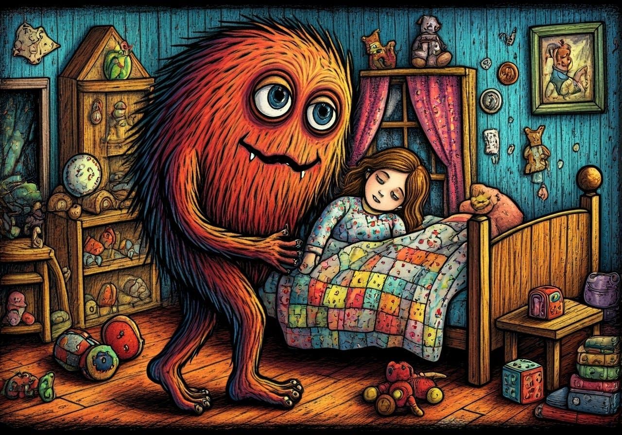 Sweet monster taking care of little tired girl  by @Tabata Tabeau