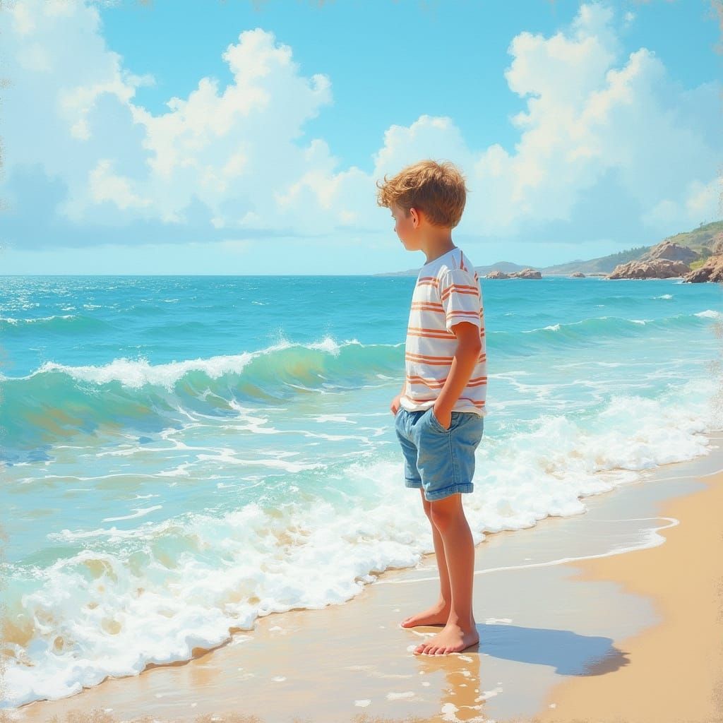 Boy Standing on Seaside Shore
