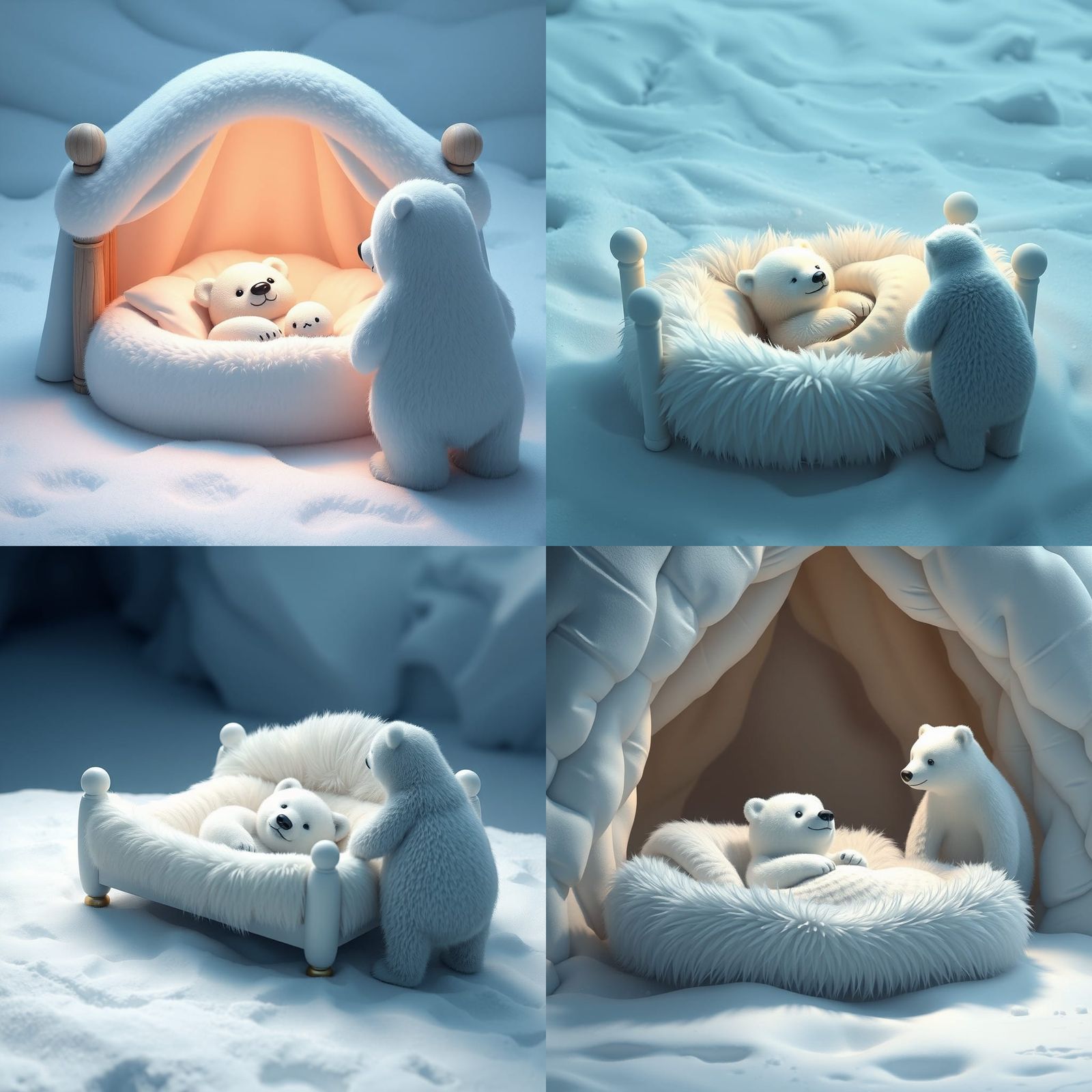Cute White Bear in Snowy Scene: Detailed Matte Painting