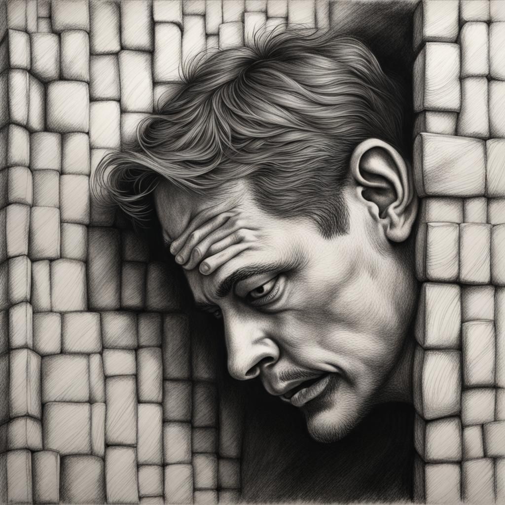 a man sticking his head through a wall