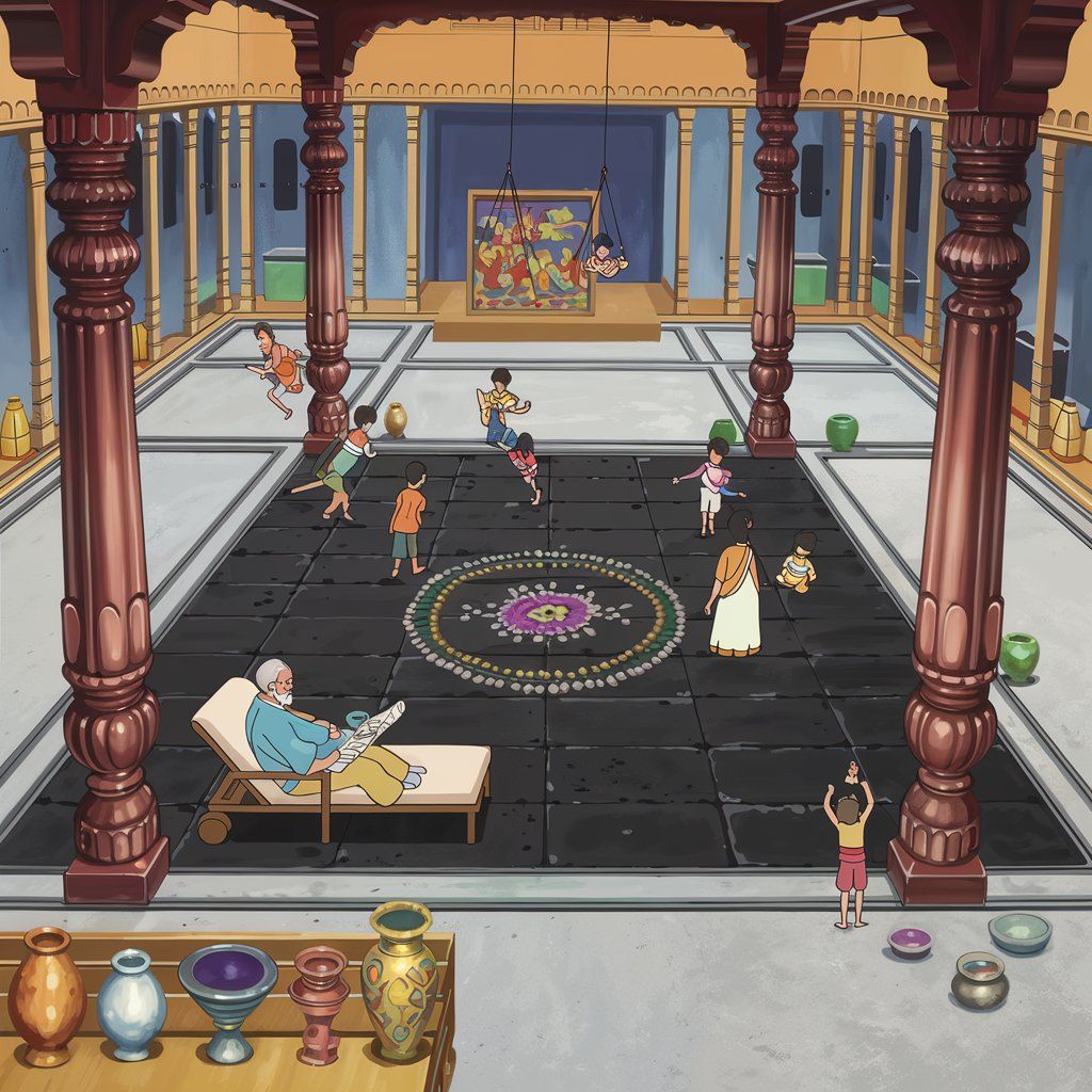 A house with a central courtyard Cartoon