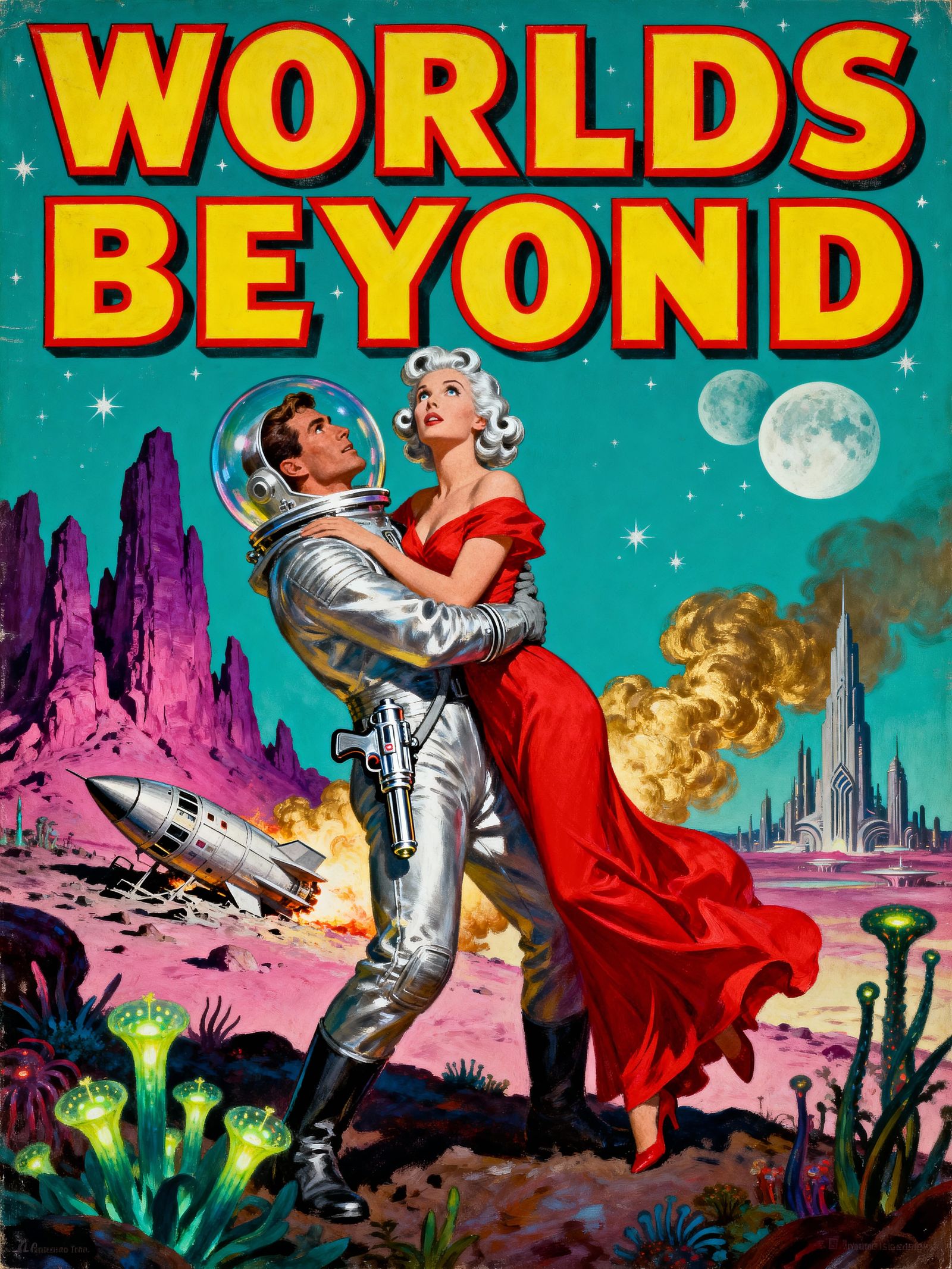 Worlds Beyond — Classic 1950s pulp magazine cover  by @Willow Strawberry