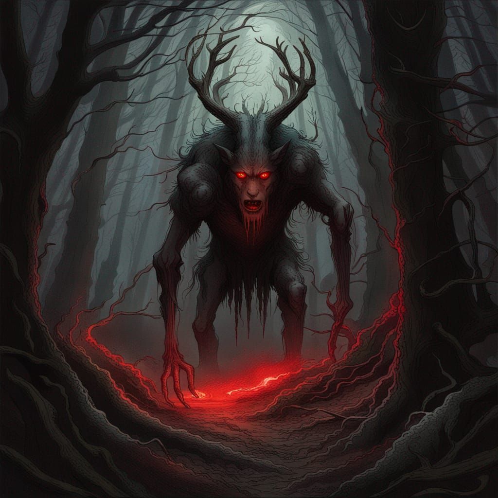 Wendigo creature in the dark woods - AI Generated Artwork - NightCafe ...