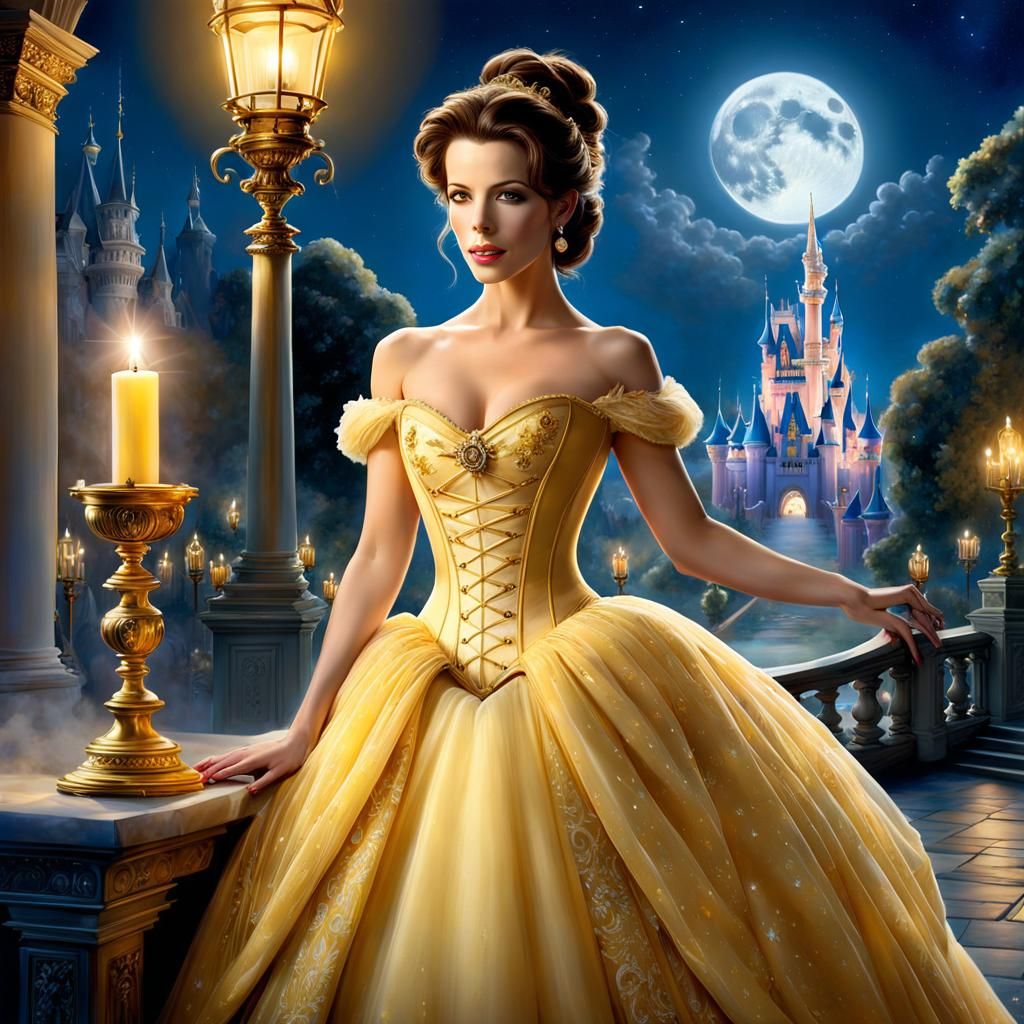 (((kate beckinsale))), belle, yellow low-cut shoulderless ba...