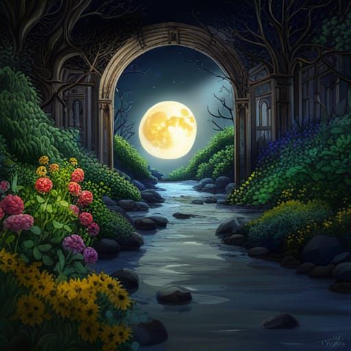 Midnight garden - AI Generated Artwork - NightCafe Creator