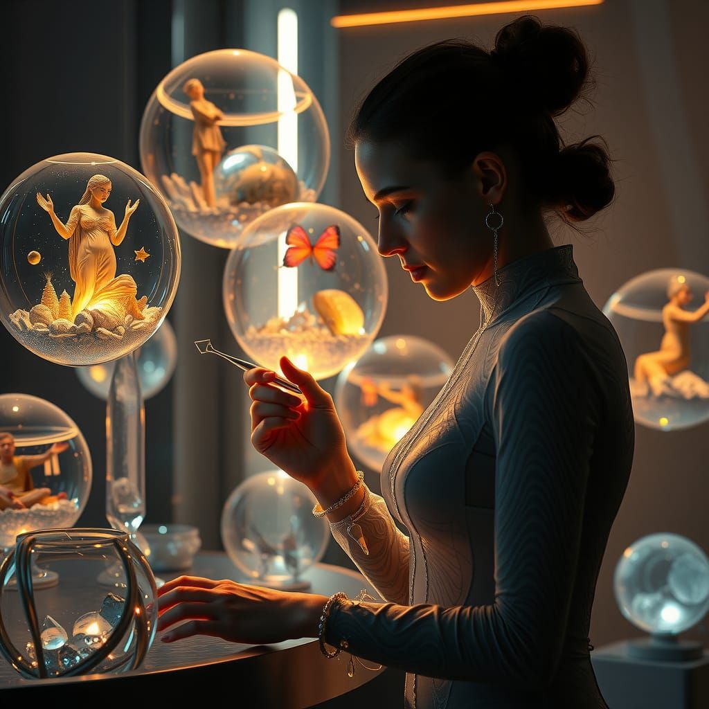 Prompt:
“Depict a ‘Memory Sculptor,’ a person who specializes in reshaping and enhancing memories for ...  by @Chop