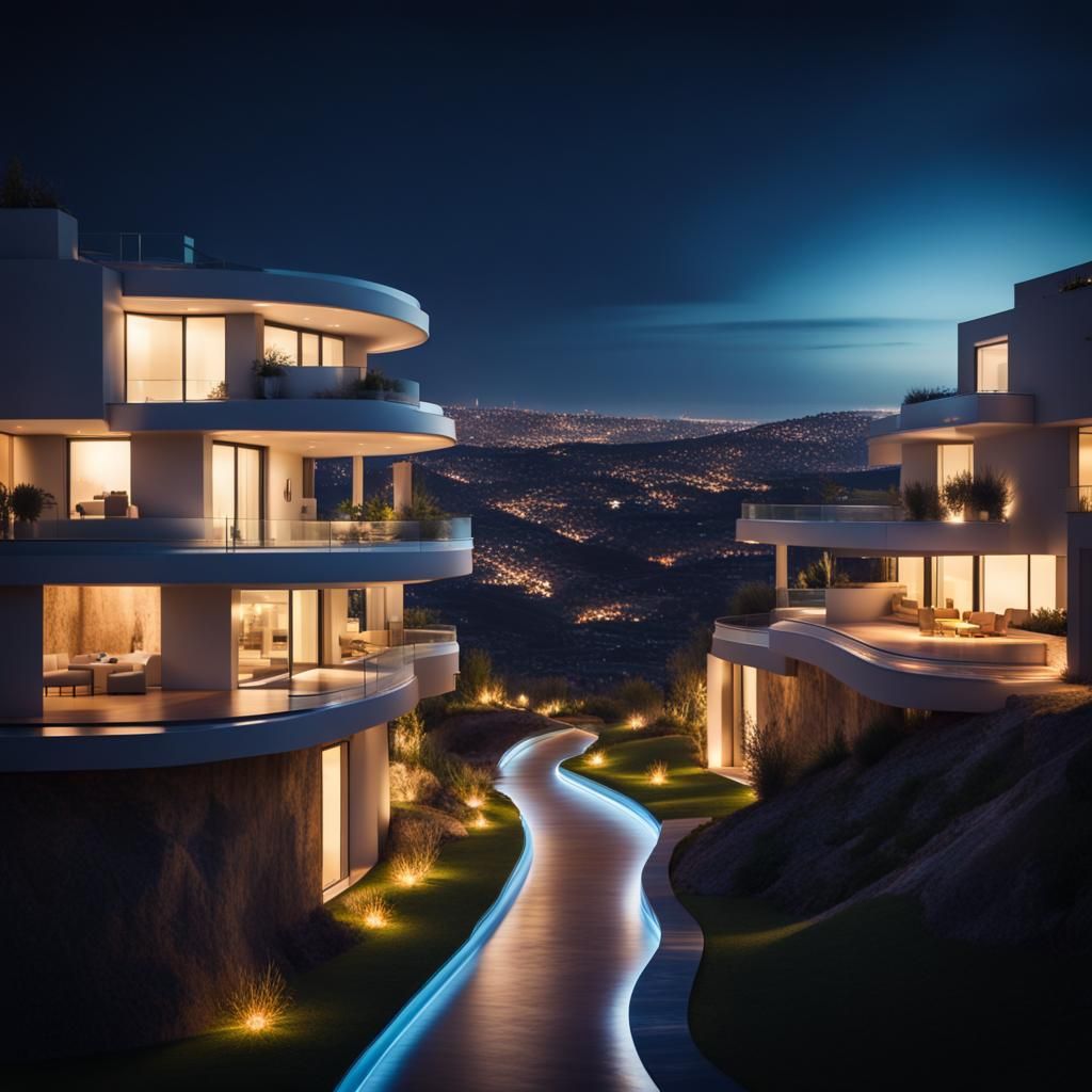 futuristic underground Mediterranean residential neighborhoo...