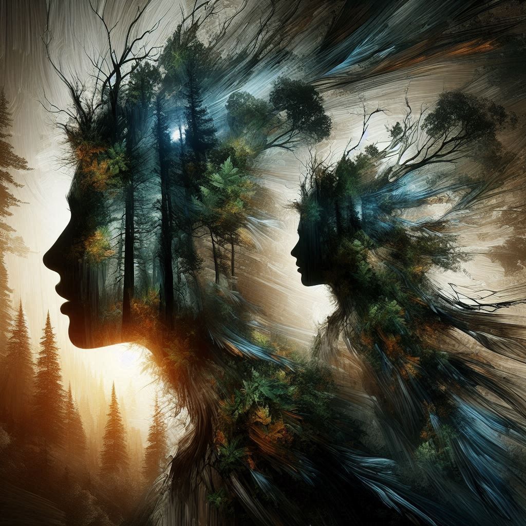 double exposure beautiful fantasy portrait landscape..