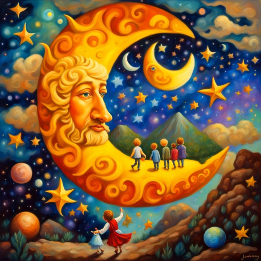 sun, moon, and stars aesthetic, whimsical, inspired by melie...