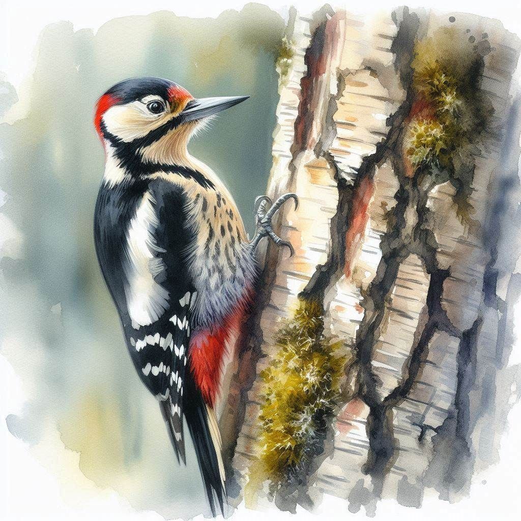 Watercolour Woodpecker   by @Alison Mary