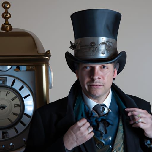 a time machine that is a top hat with a clock on the front ,...