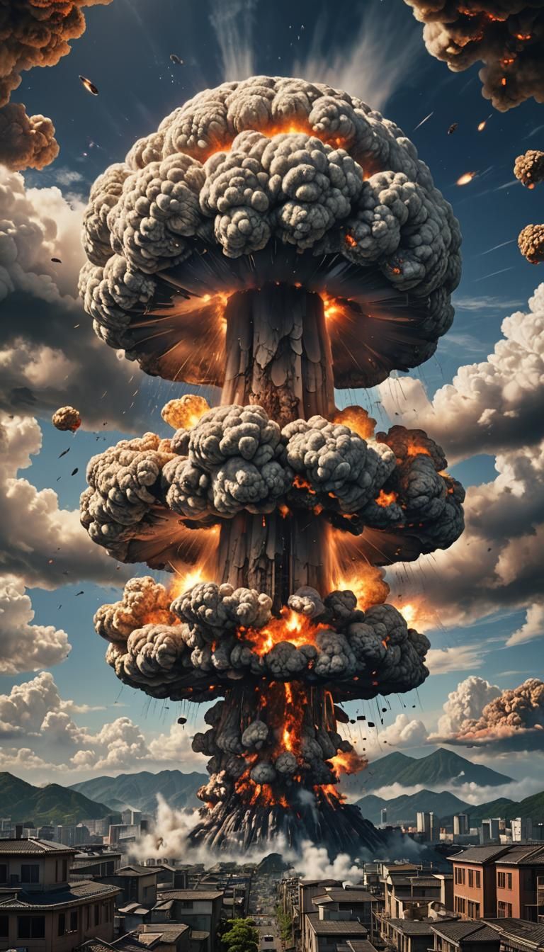Nagasaki Atomic Bomb Explosion: Detailed Matte Painting
