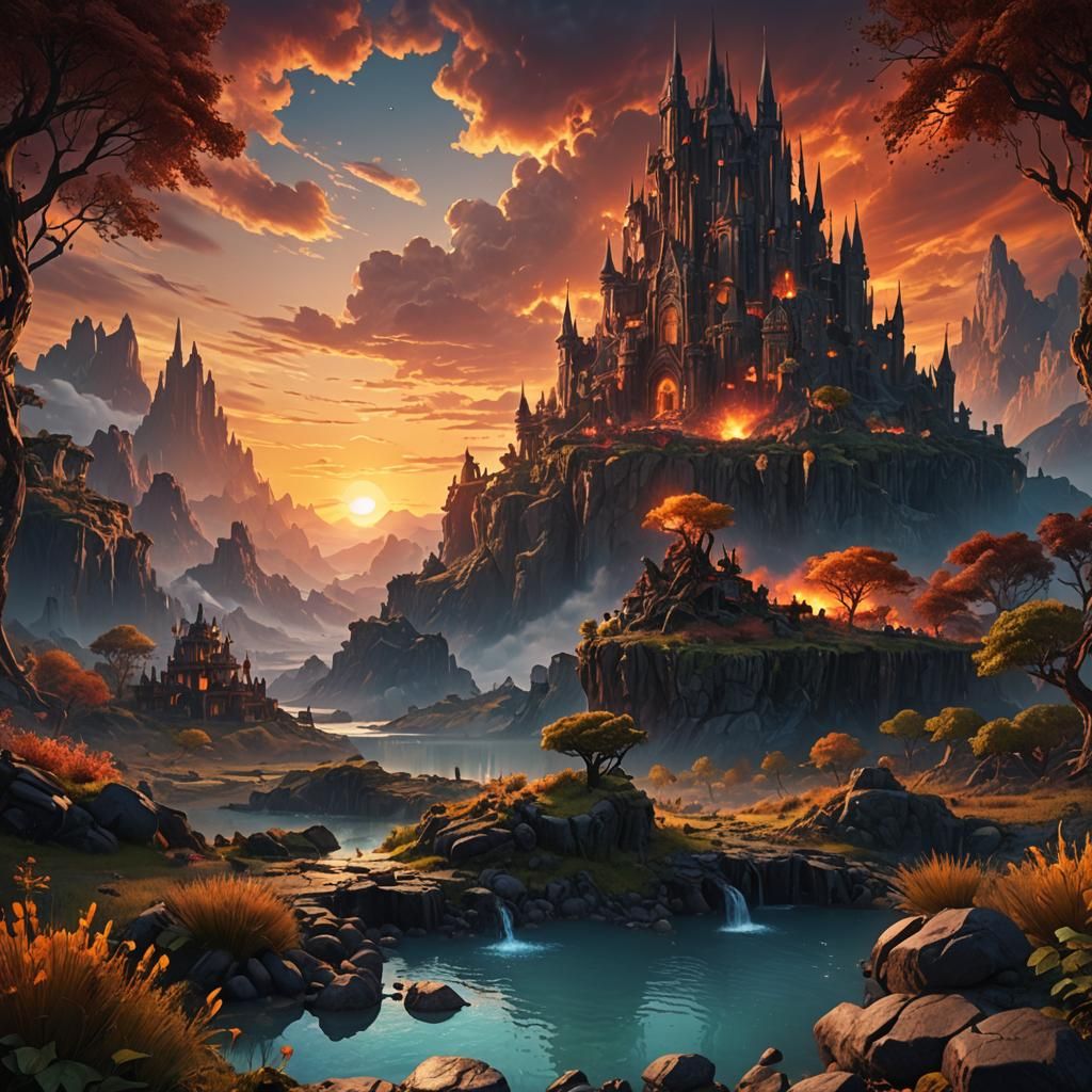 Detailed Sunset Matte Painting in Deep Color