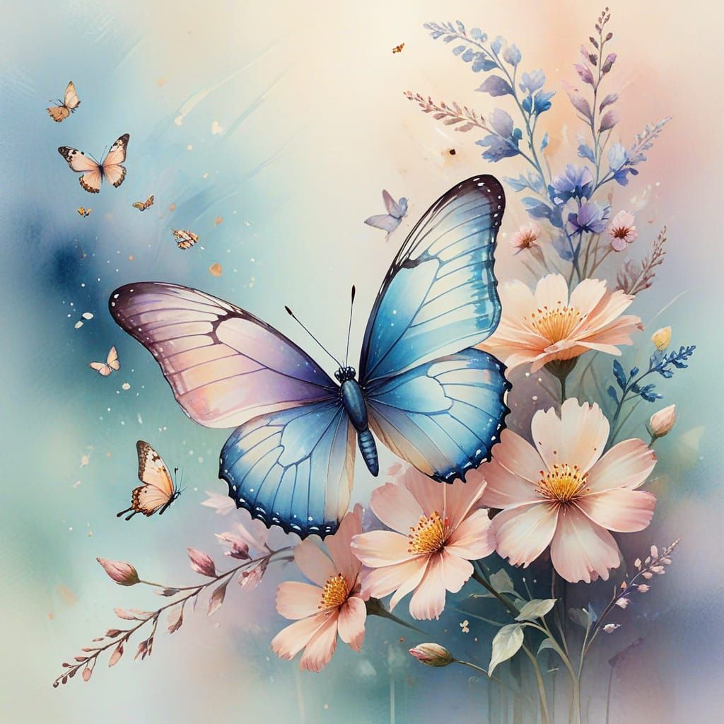 Purple background, watercolor stains
Large space in the middle for writing
Flowers in the bottom right ...  by @AI