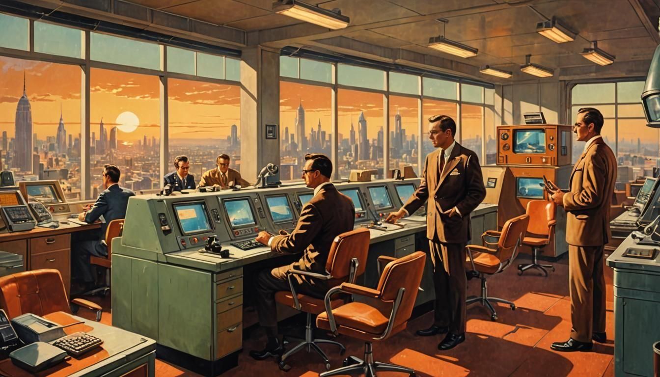 Newsroom at dusk