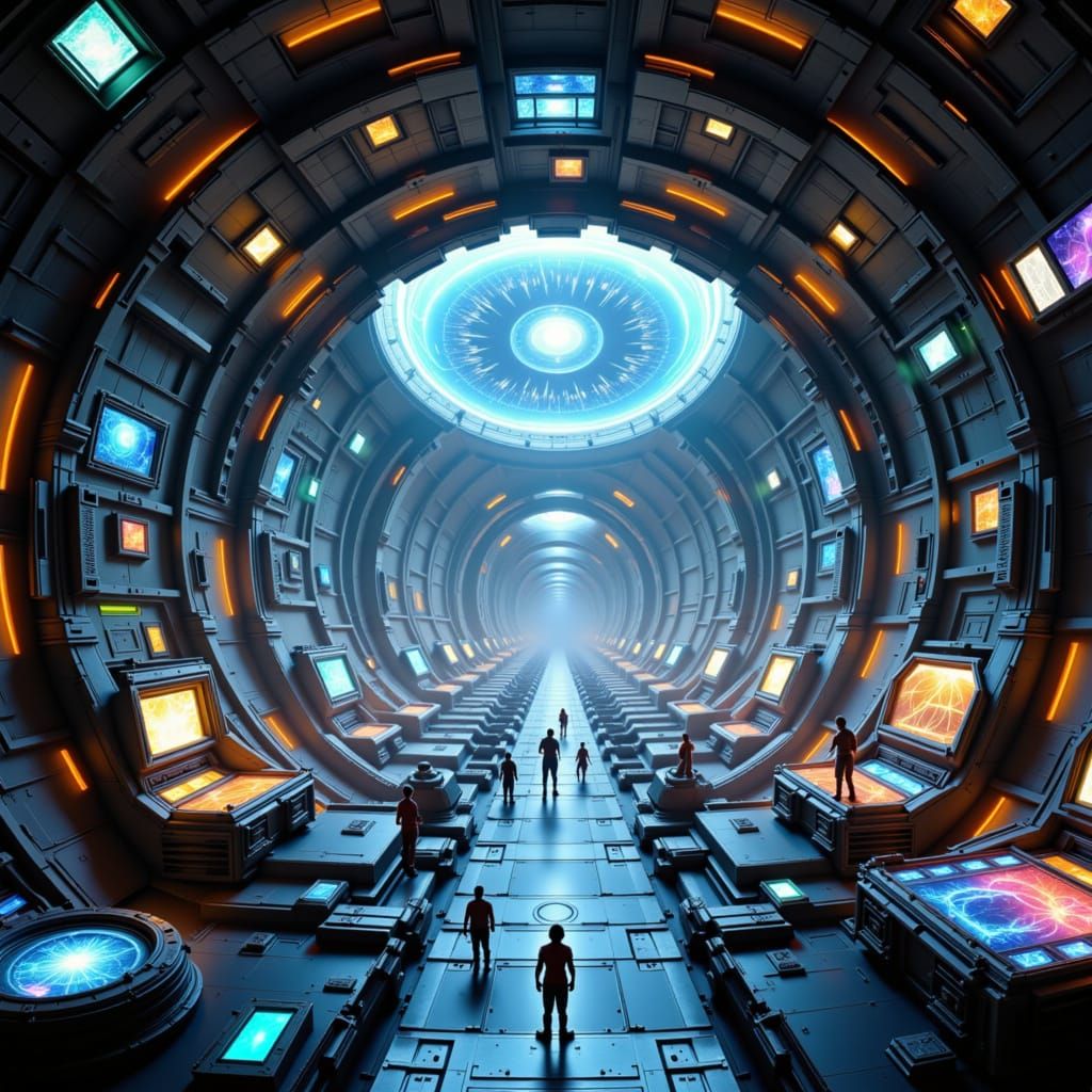 Digital painting. A futuristic space academy, built within a colossal, hollowed-out asteroid, where young cadets of various species train fo...