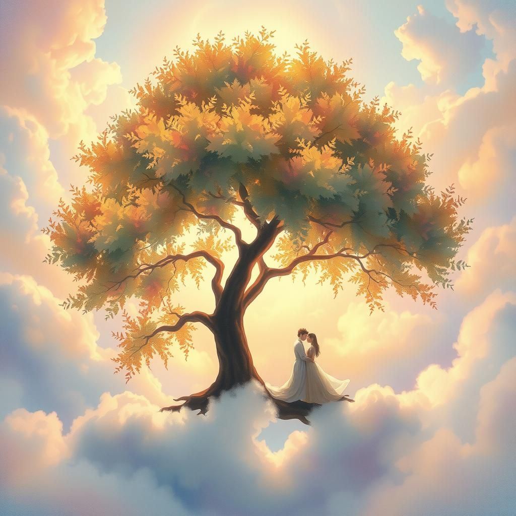 Ethereal Tree Radiating Light in Impressionist Style