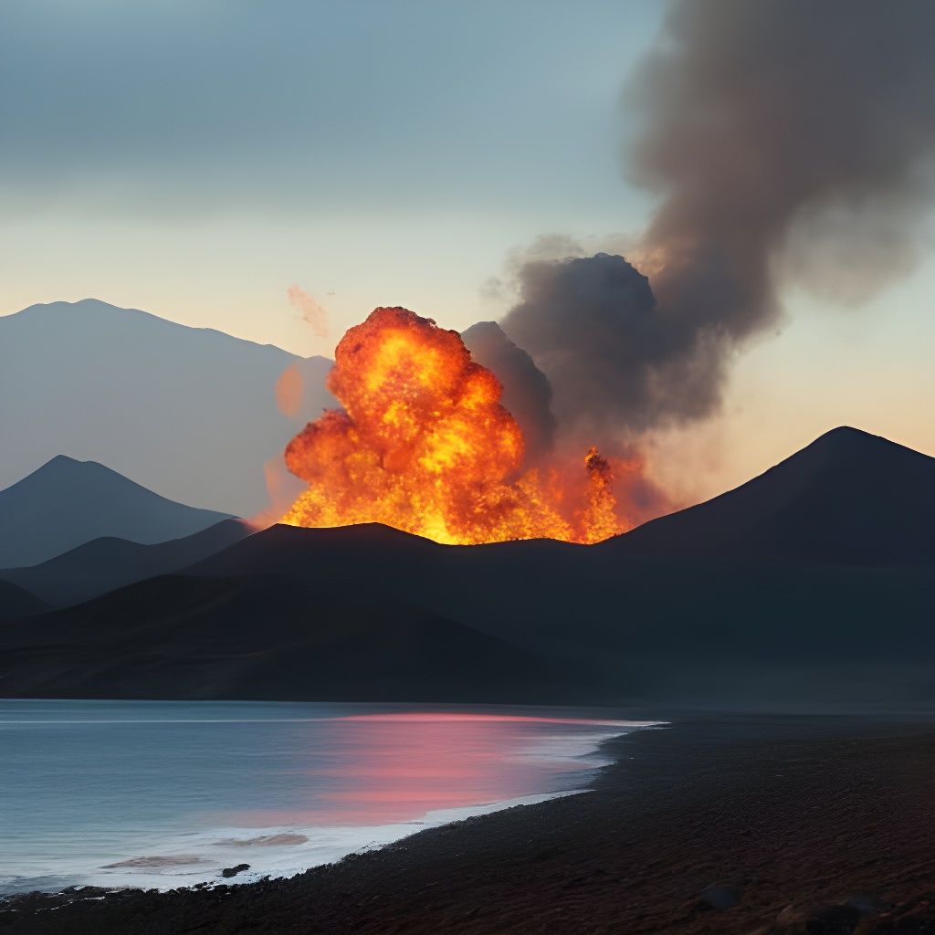 Fiery Stormy Ocean Landscape