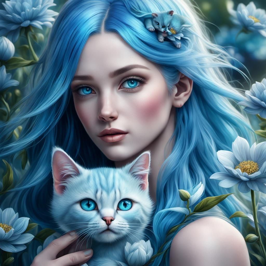 beautiful girl holding a kitten