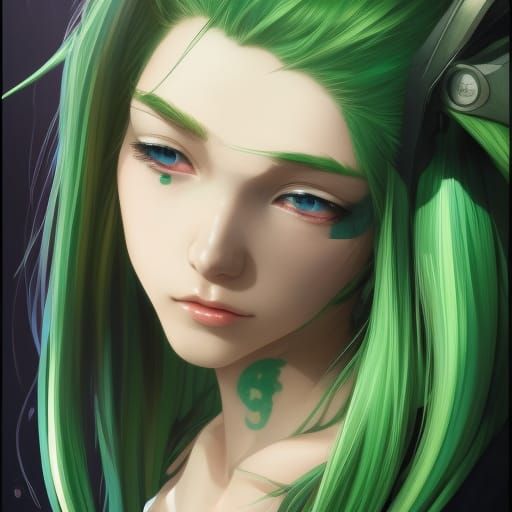 Anime girl with Green hair - AI Generated Artwork - NightCafe Creator