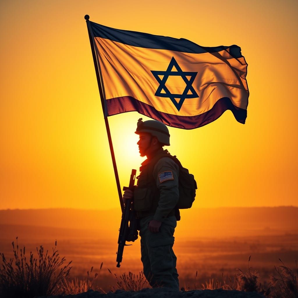 Patriotic Israeli Soldier Stands Resolute at Sunrise