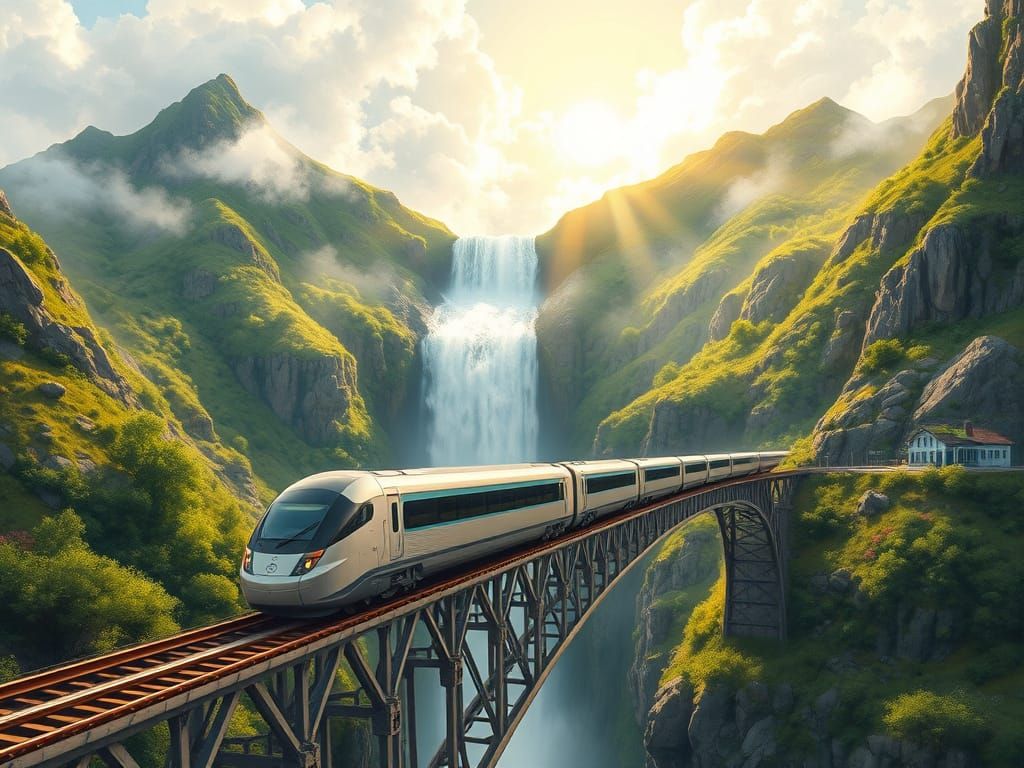 Train on a high bridge