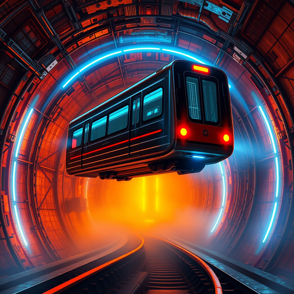 1980s Futuristic Levitating Subway Train