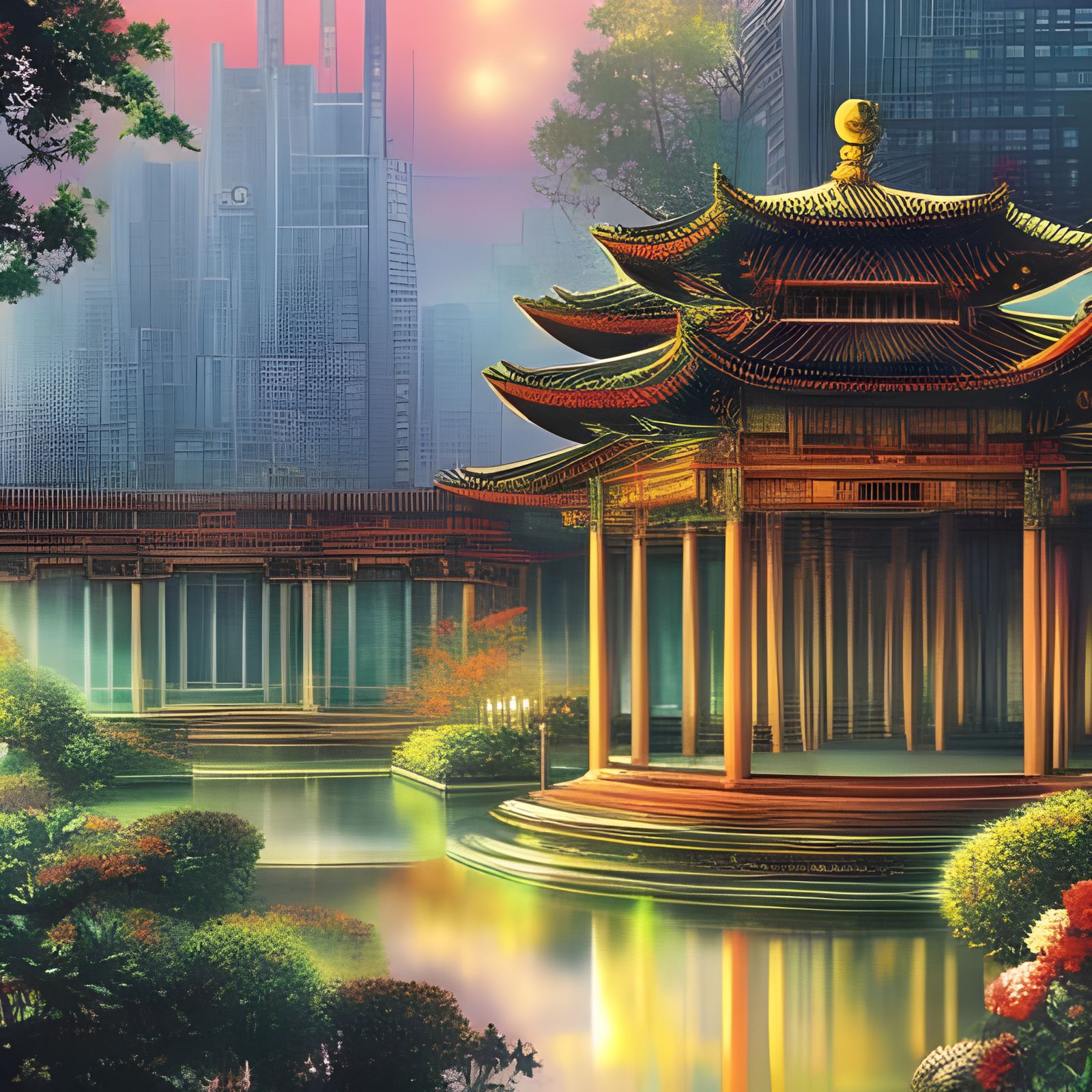 comic graphic novel cover, "the Temple-Palace Gardens" by Yo...