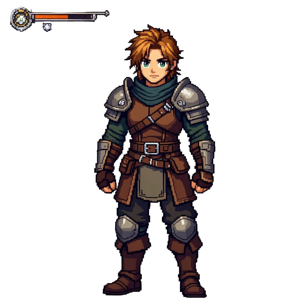 Create a pixel art sprite of a male character in Ragnarok Online style. The character should have a balanced anime aesthetic with proportion...