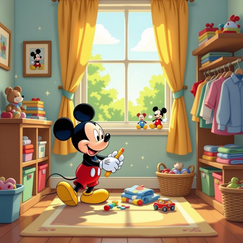 Mickey Mouse Tidies Colorful Bedroom in Classic Disney Style