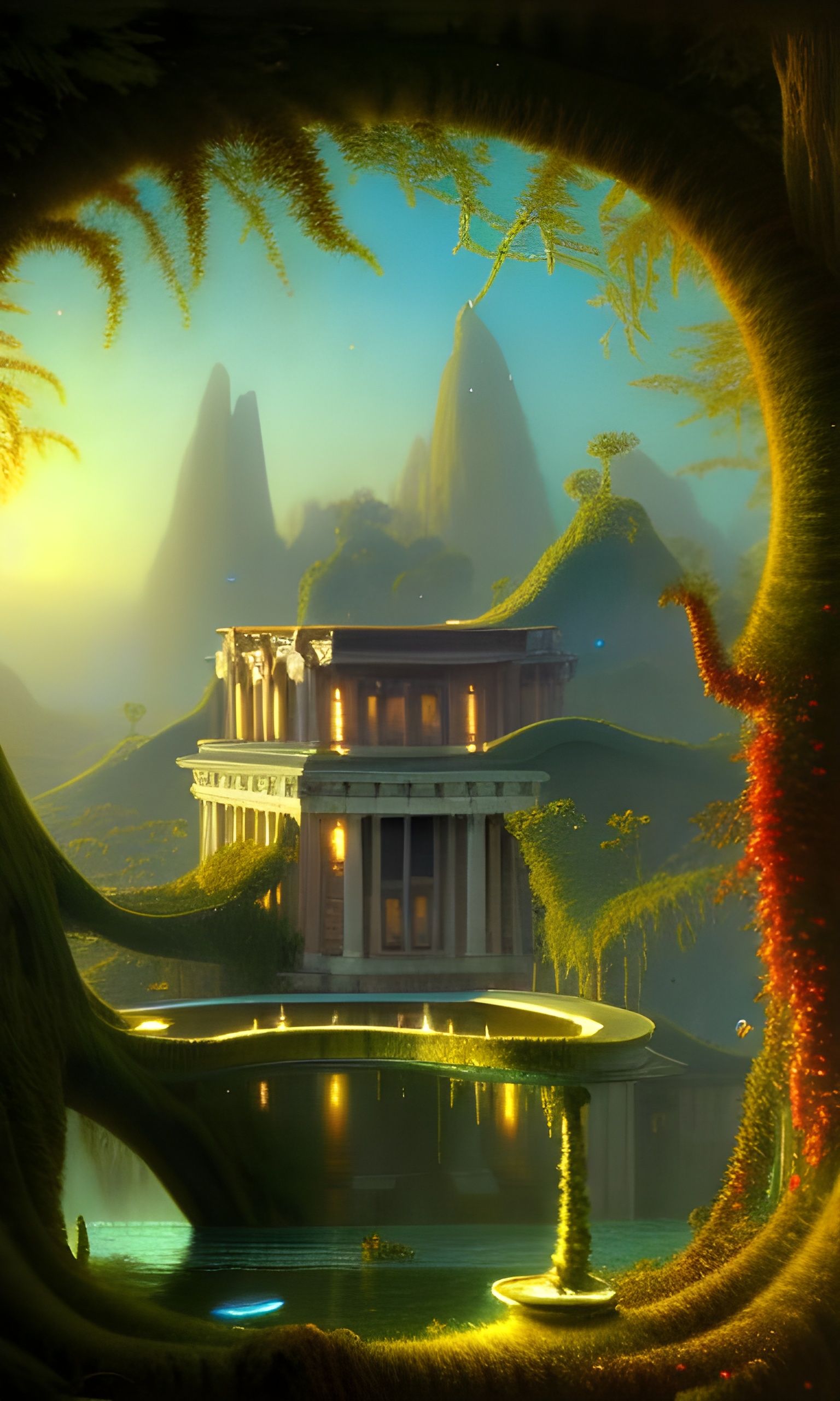 Alien Mansion Complex in Radiant Photorealistic Style