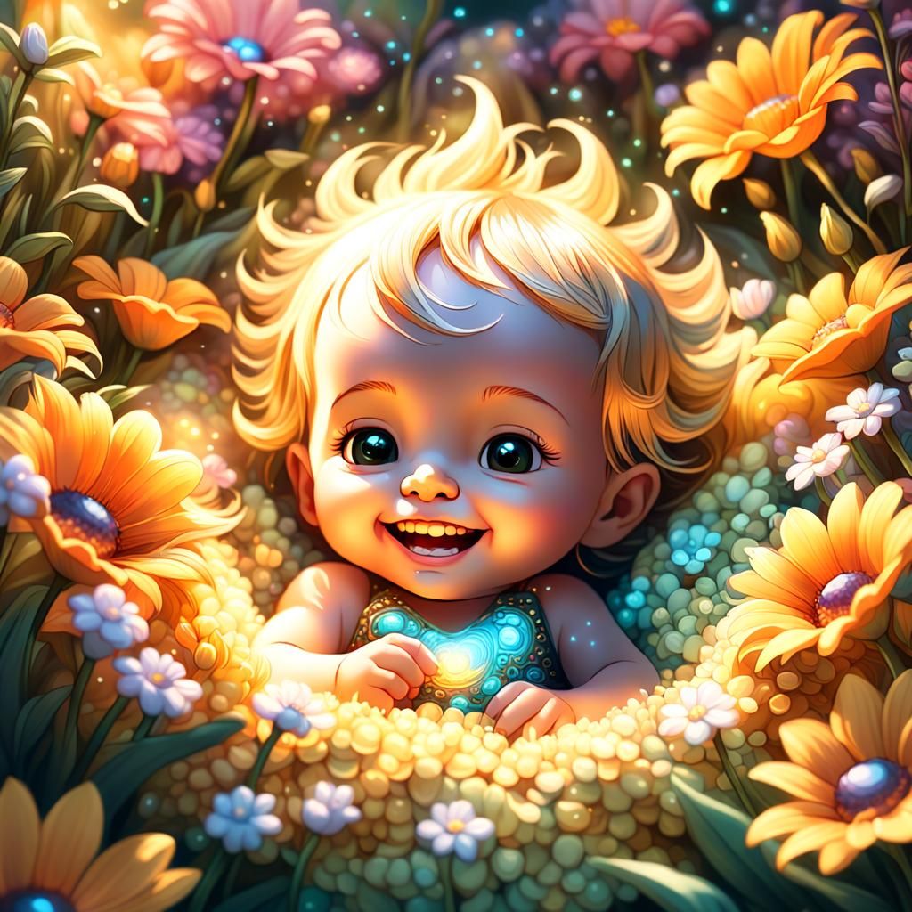 Glowing Baby Teeth in Lush Floral Bed