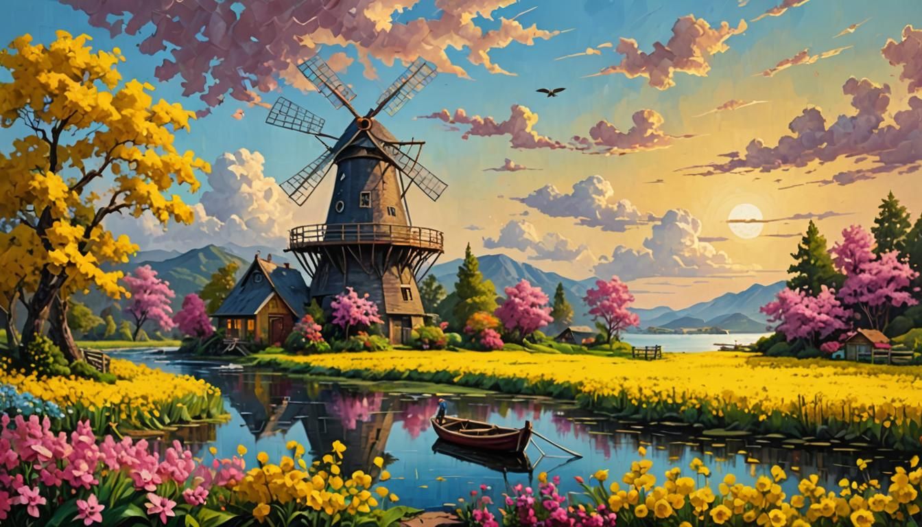 an impasto-style thick palette knife oil painting of a rusti...
