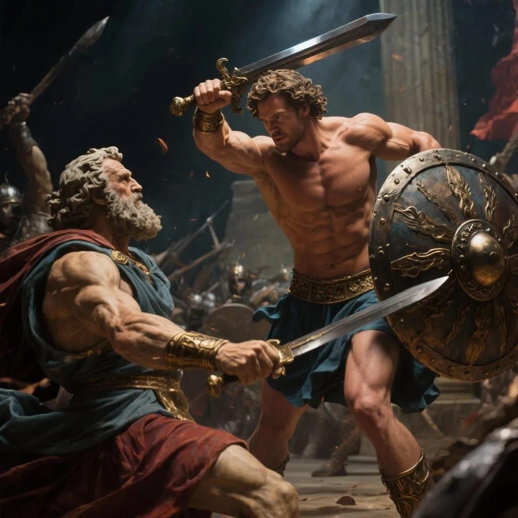 Theseus strikes down Pallas