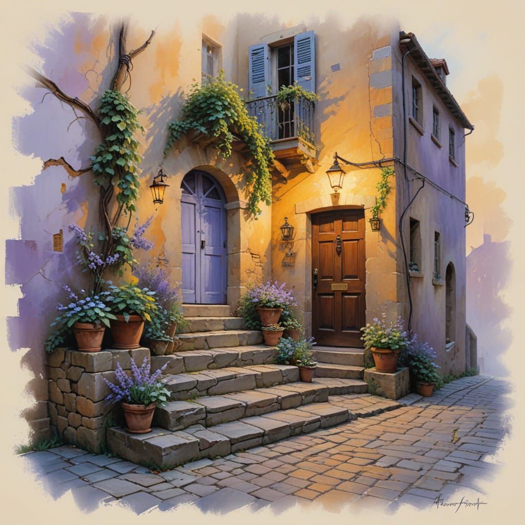 Impasto Painting of Cobblestone Street at Dawn