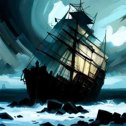 "centered shot of ghost ship shipwreck and ghosts! beautiful...