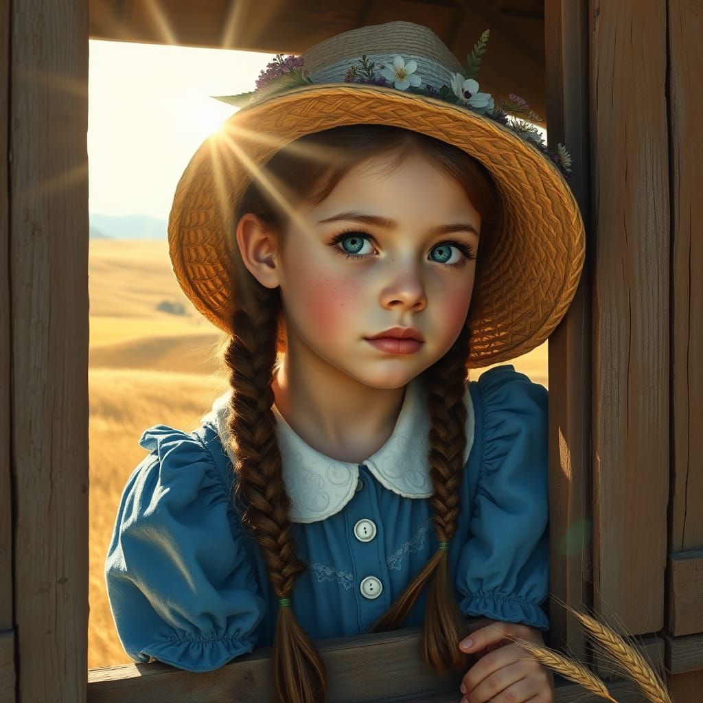 Imagine Oil painting of young girl with braided hair, with h...