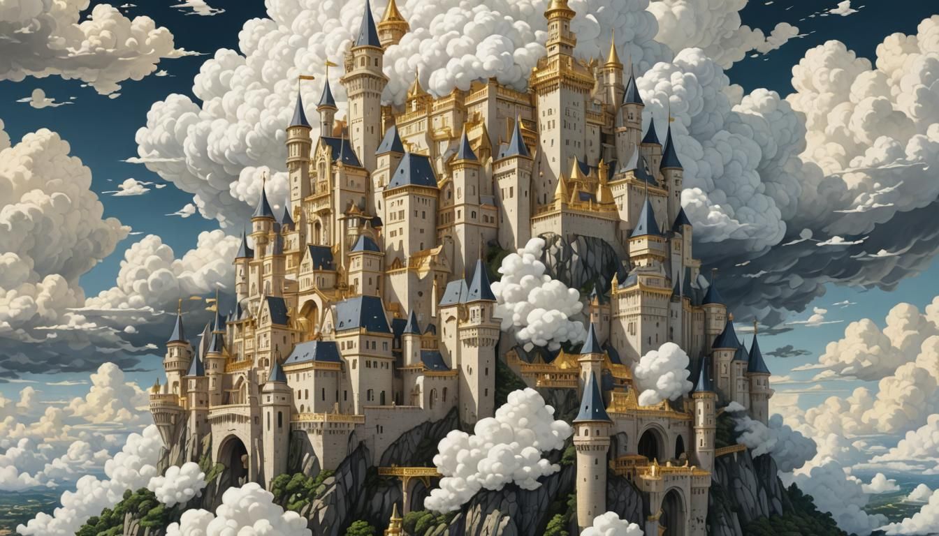 ""A highly detailed cloud castle big enough for 50,000 peopl...