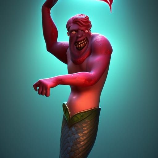 An evil male mermaid with blood magic