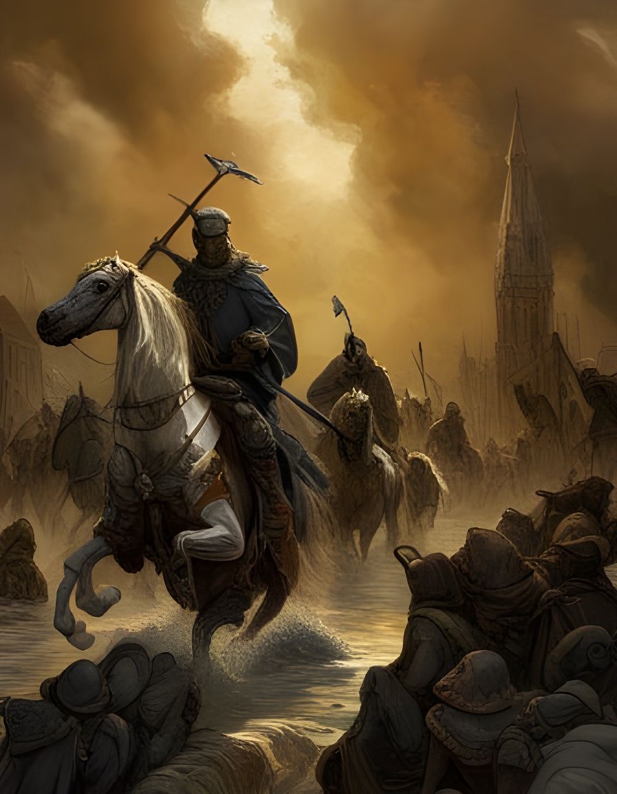 horror Gustave Doré Greg Rutkowski Death knights ride on hor...