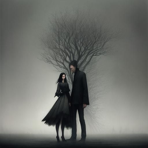 "Dark Water" two lovers, high detailed intricate creepy mixe...