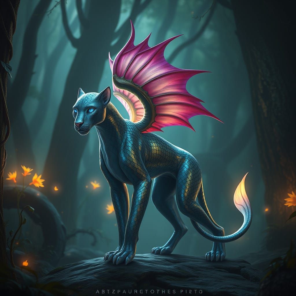 Majestic Panther-Like Creature in an Ancient, Glowing Forest