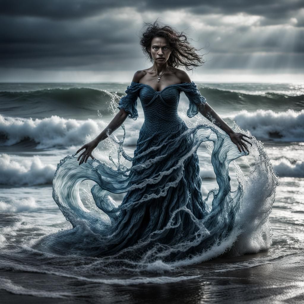 The Water Witch. She is made of water, wears a dress made of waves, and controls water to form shapes. ...  by @POP WIZARD