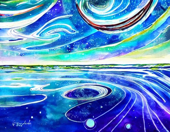 Abstract Expressionist Trillium Field with Moon Reflection