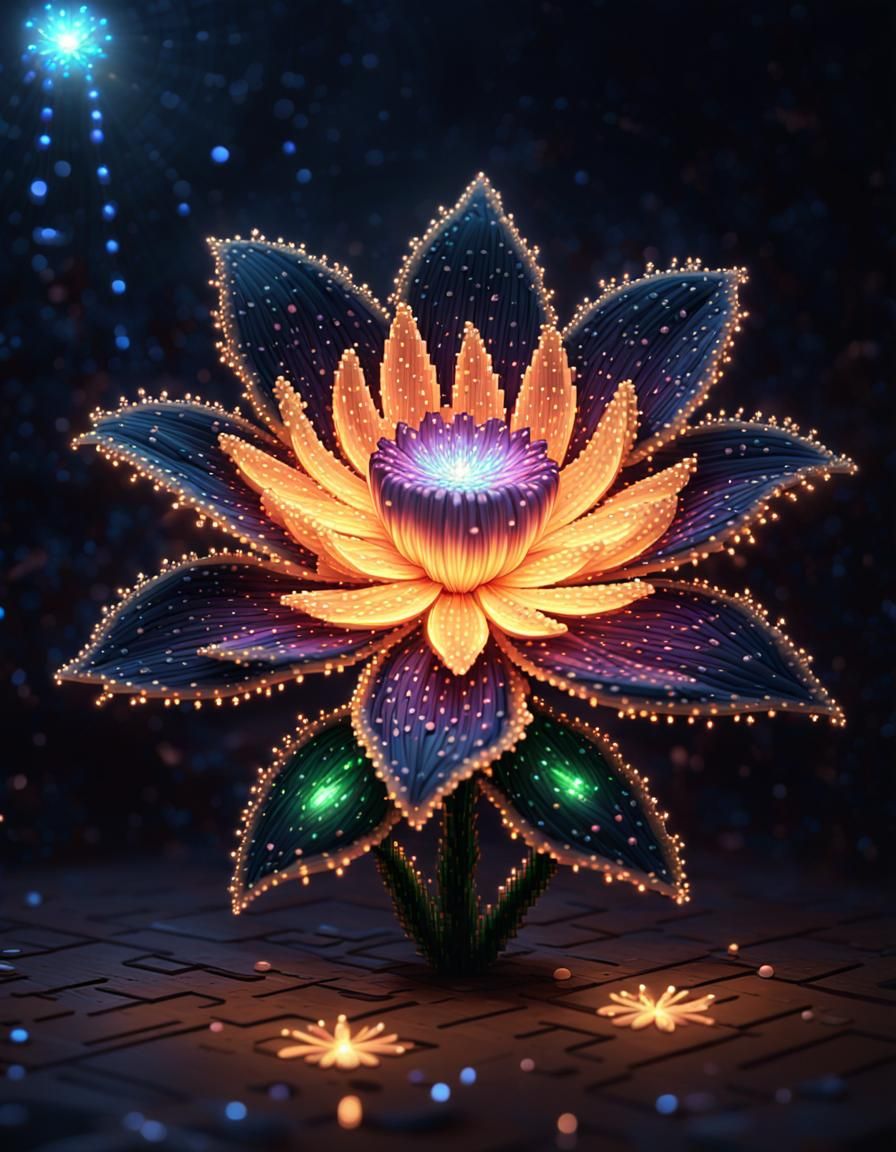 Luminous Magical 8-bit Flower Pixel Art Masterpiece