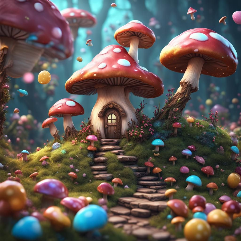 Candy Mushroom with Fairy: Fantasy Concept Art