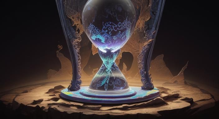 a broken hourglass, infinite time, extreme detail, cosmic ba...