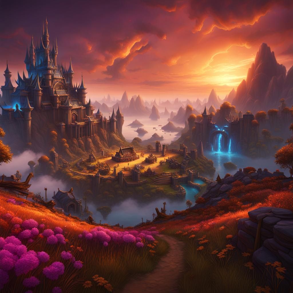 world of warcraft, landscape. detailed matte painting, deep color ...