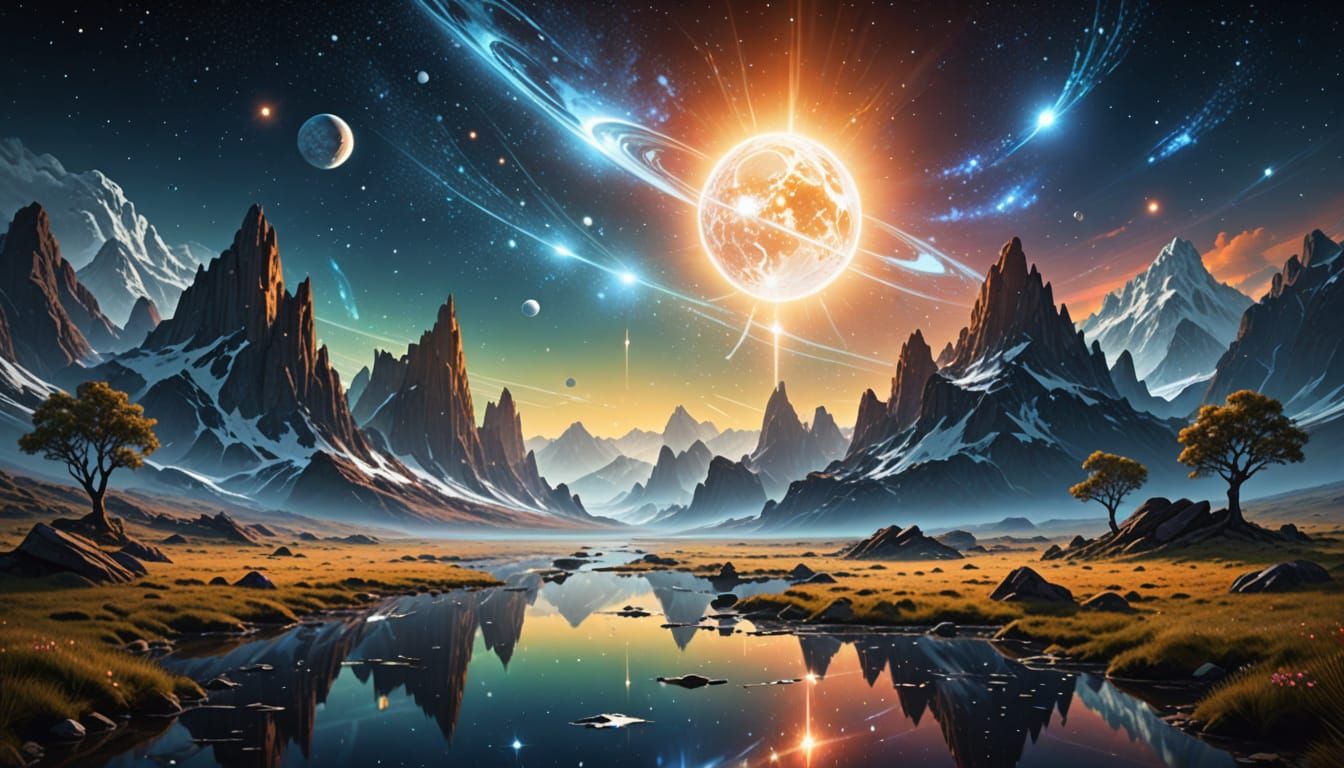 Landscape with a bright moon in the sky